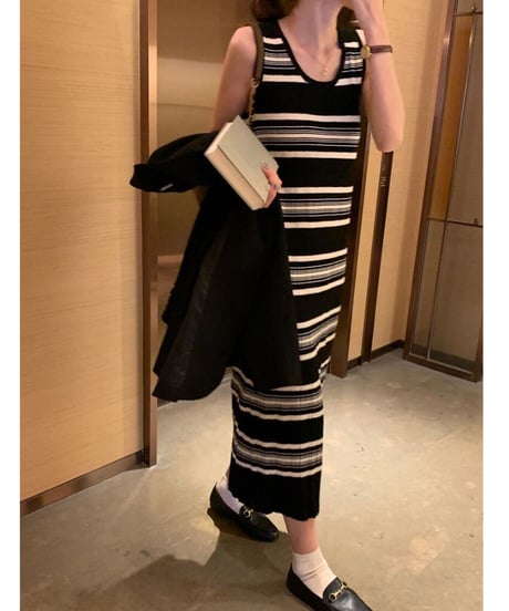 random border sleeveless OP/2color