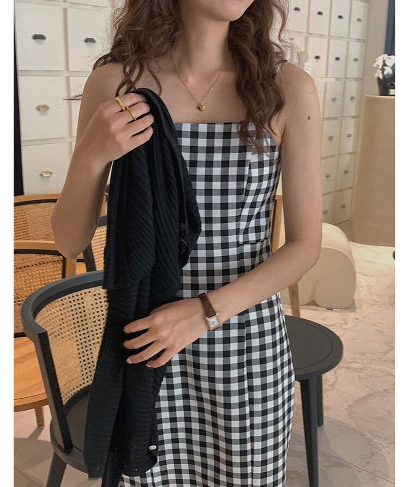 ワンピース Linen Mix Ombre Check CamisoleDress Mame Kurogouchi