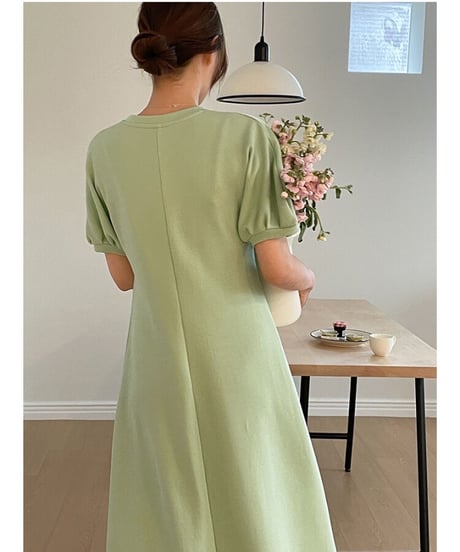 puff sleeve simple dress/3color
