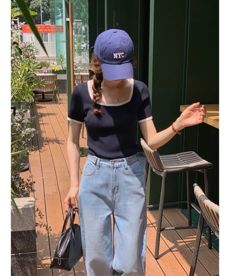piping square neck tee/4color(ネコポス)