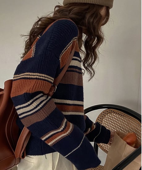 random border rib knit/2color
