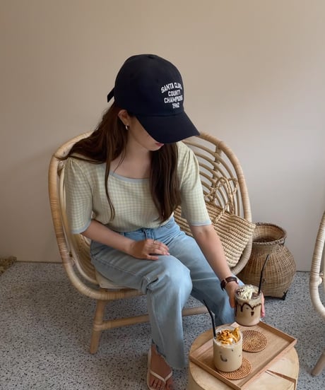 square neck check tops/2color