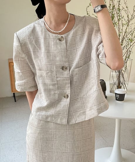 （linen 100%）linen check SET UP(上)/2color