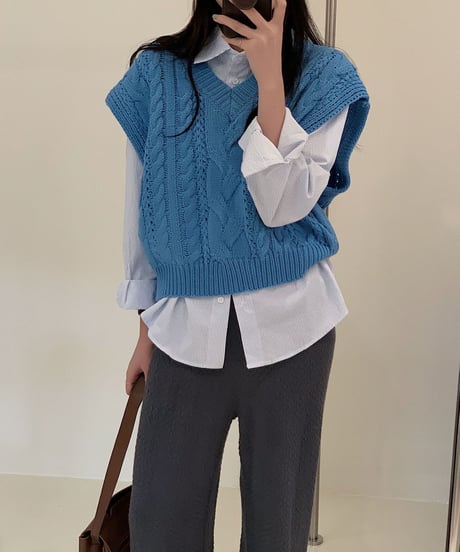drop shoulder cable vest/5color