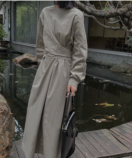 waist wrap long dress/3color