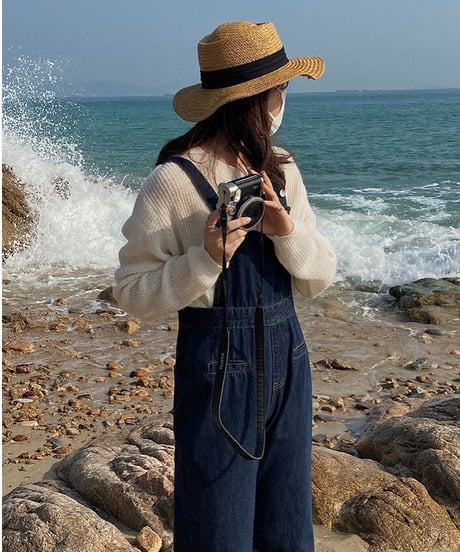 flare denim salopette/2color