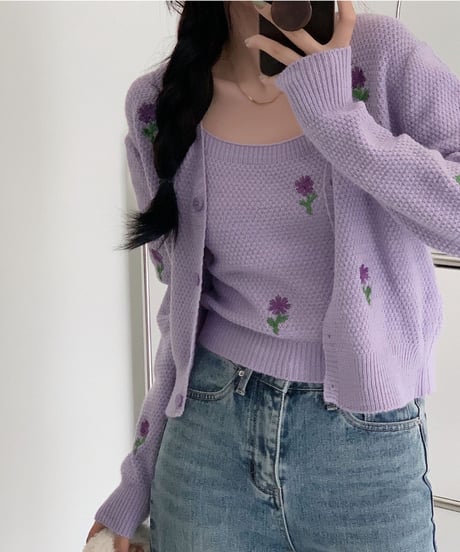 flower knit ensemble/3color