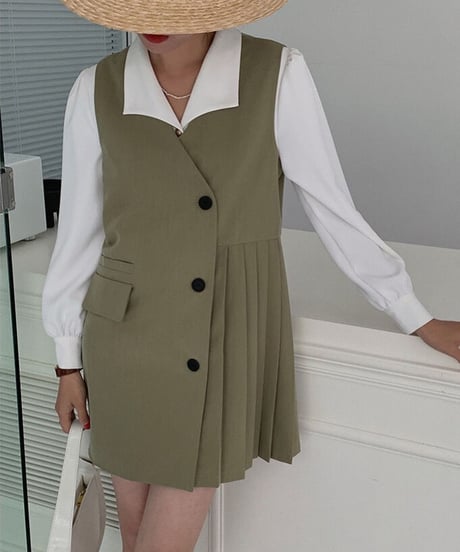 asymmetry vest one-piece/2color