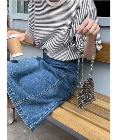 A line middle denim skirt/2color