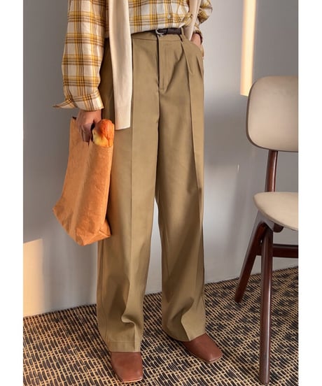 tuck wide slacks & belt/3color