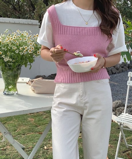 square neck knit bustier/4color