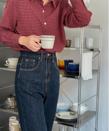 gingham check shirt/3color