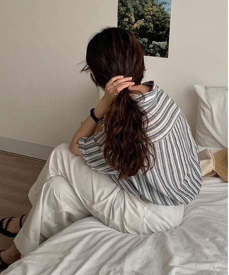 linen 100% stripe shirt/2color
