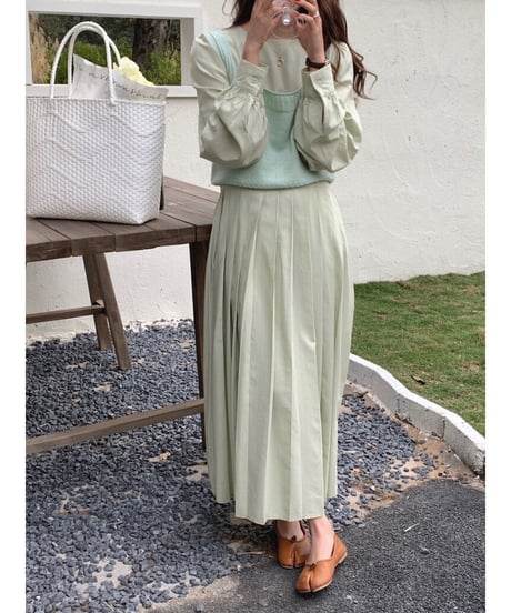 [OUTLET]pleats long dress/2color