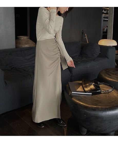 ribbon tight long skirt/2color