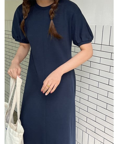 puff sleeve simple dress/3color