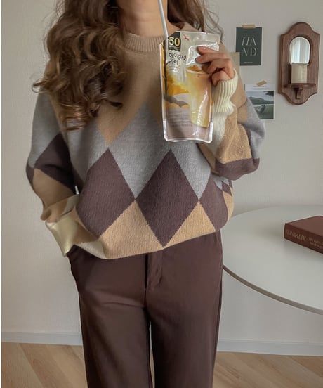 big diamond pattern knit/3color