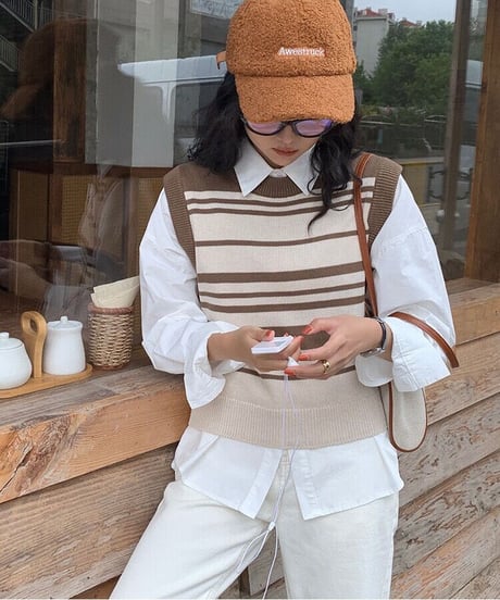 random border knit vest/2color