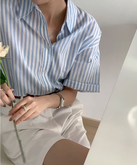 stripe half sleeve shirt/2color(ネコポス)