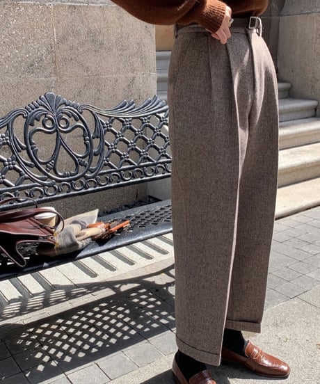 [OUTLET]herringbone wool slacks/2color