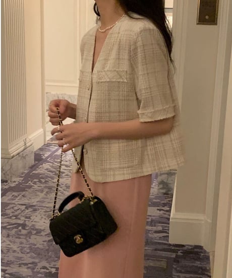 tweed check jacket/2color