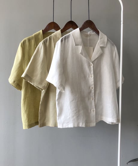 cotton linen open collar shirt/3color