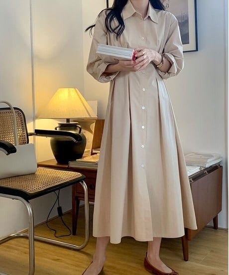 waist tuck shirt dress/3color