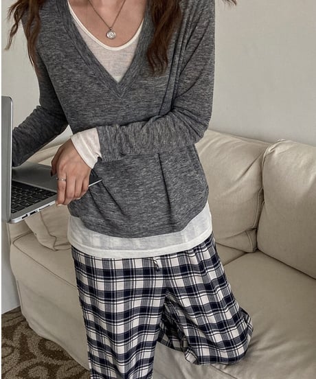[OUTLET]V neck layered long-T/3color(ネコポス)