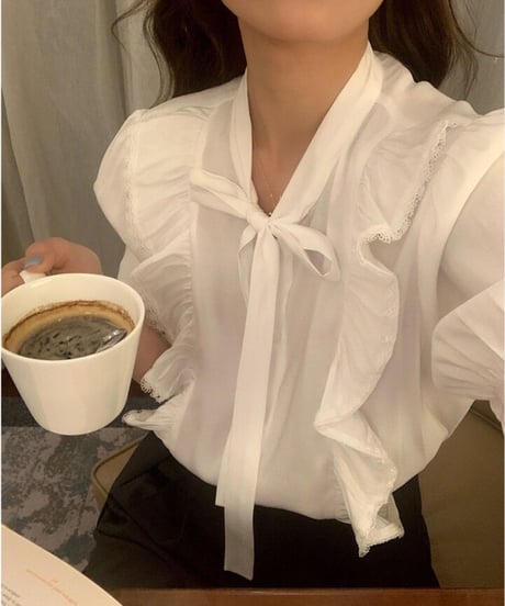 frill ribbon blouse(ネコポス)