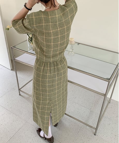 （linen 100%）linen check SET UP(下)/2color