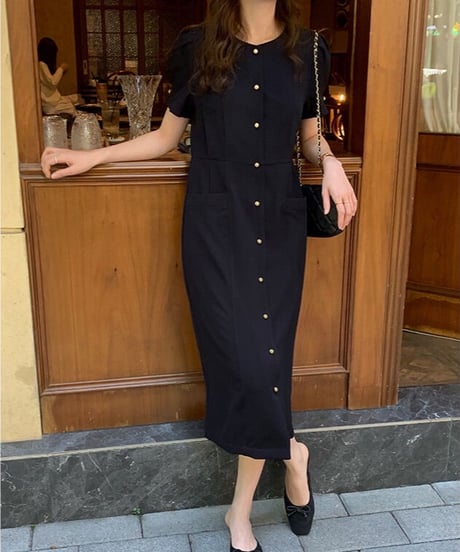 front button classic dress(half sleeve)/2color