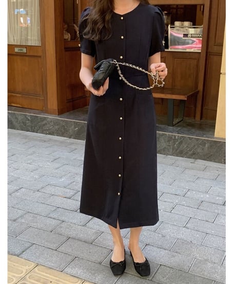 front button classic dress(half sleeve)/2color