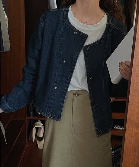 [OUTLET]no collar denim jacket/2color