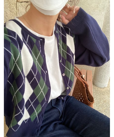 argyle short cardigan