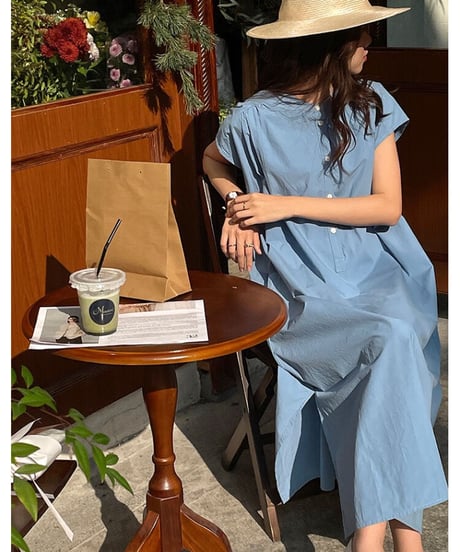 band collar french sleeve one-piece/3color