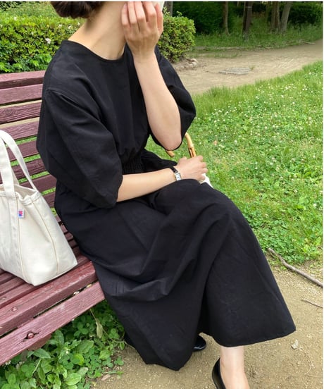 waist mark linen dress/3color