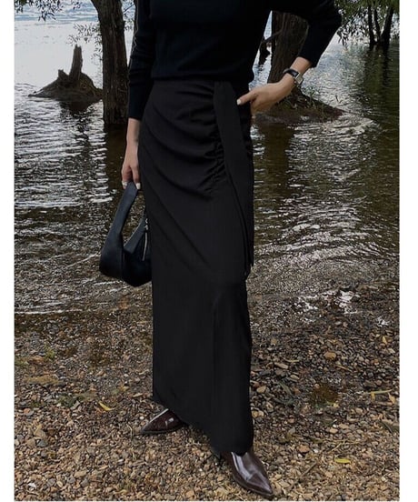 ribbon tight long skirt/2color