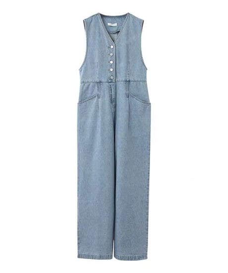 sleeveless denim jump suit/2color