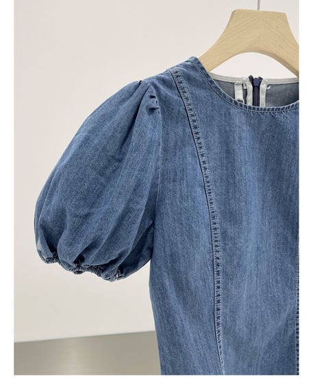 denim balloon sleeve tops