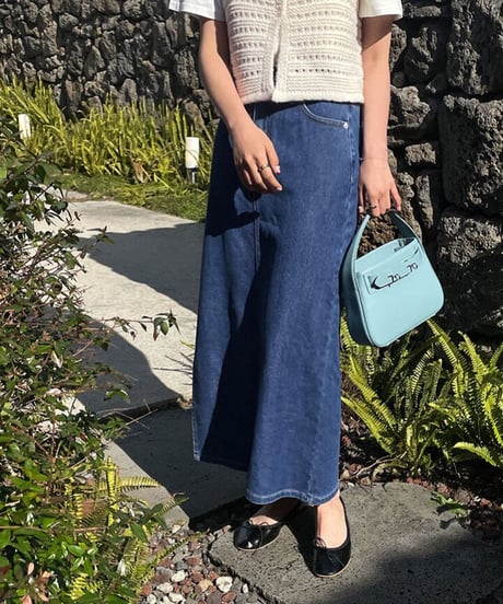 side slit denim long skirt