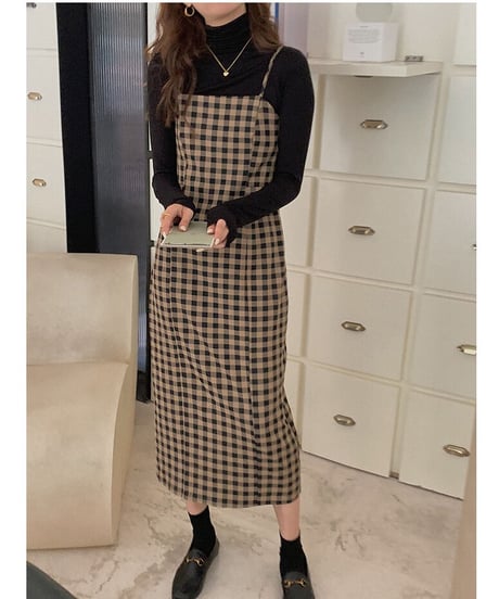 check camisole dress/2color