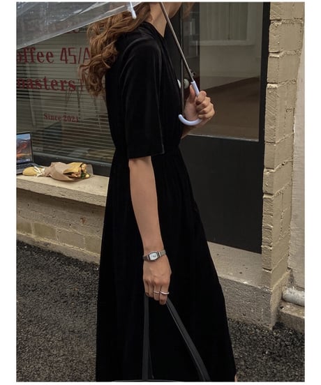 velour half sleeve dress/2color