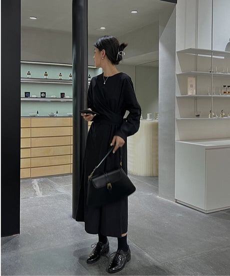 waist wrap long dress/3color