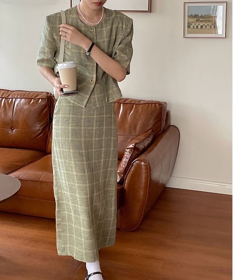 （linen 100%）linen check SET UP(上)/2color