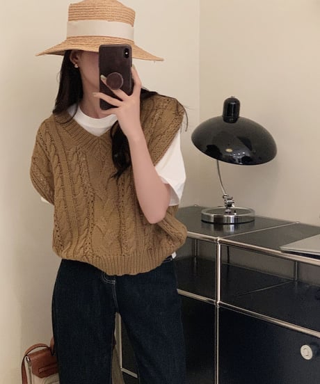 drop shoulder cable vest/5color