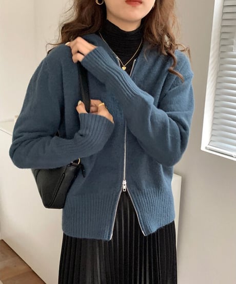 knit zip up hoodie/5color