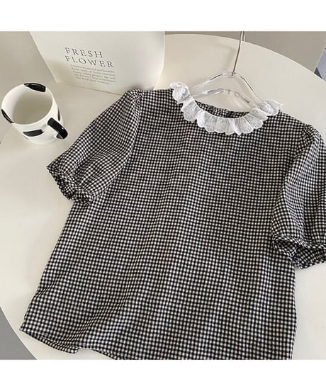 gingham check lace blouse(ネコポス)