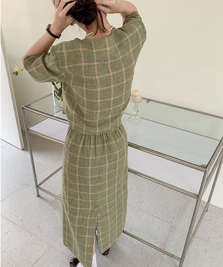 （linen 100%）linen check SET UP(上)/2color