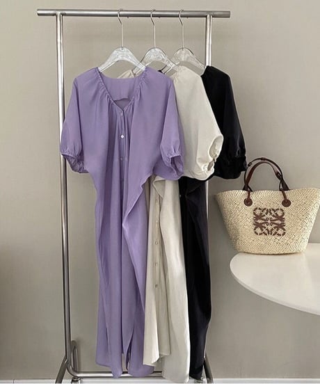 front button long dress(inner set)/3color