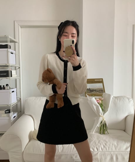 bi-color line cardigan/3color